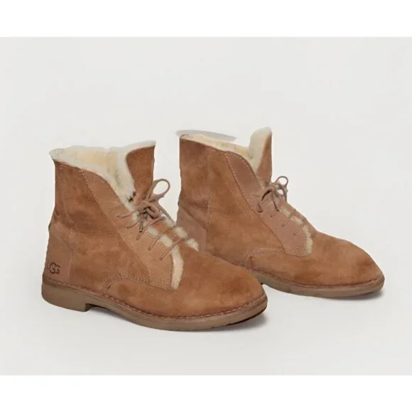UGG Women's Quincy Fold Shearling Lined Lace-Up Boots Combat EU 38 Size 7 - Picture 1 of 9